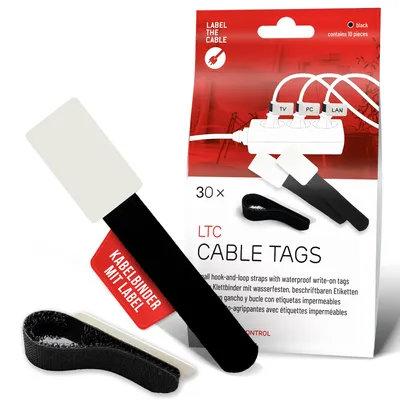 Imagen del producto de Label-the-Cable LTC 2610-30 LTC Klettkabelbinderlabel Set wiederverwendbar, schwarz,30er