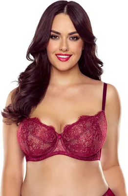 Image de Soutien-gorge en dentelle souple pour femmes, classique, floral et sensuel, sans rembourrage 1059, rouge bordeaux, 85c