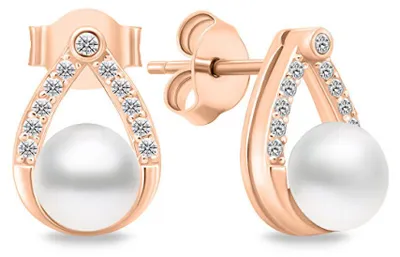 Produktbild von Charming bronze earrings with pearls and zircons EA615R