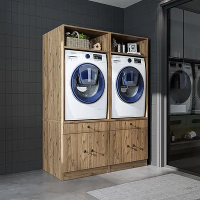 Produktbild von Roomart SERIE 1 Waschmaschinen-Doppelschrank 134 cm breit, Schwarz-Eiche