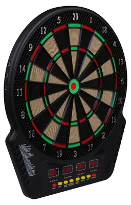 Zdjęcie produktu dla 27 gier, 243 warianty, elektroniczna tarcza do dartów z wyświetlaczem LED, zestaw do dartów, czarny | do 16 graczy | 6 dartów w zestawie | 44 x 51,5 cm