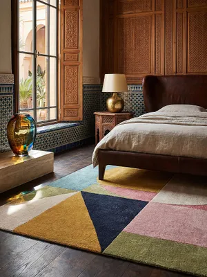 Produktbild von Teppich aus Wolle Geometrisch Handgeschnitzt Strapazierfähig Multicolor-Strahlend Rechteckig 120x170 | 100% Wolle, Rücken aus 100% Baumwolle