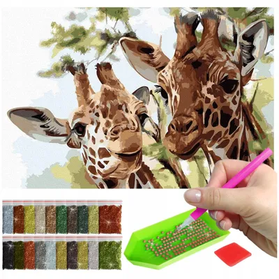 Produktbild von ARTULIO - Diamond Painting Set - Giraffenporträt mit Jungtier - 60 x 40 cm - Groß XXL - Home Wand Deko, Komplettset Mosaik + Zubehör