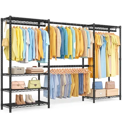 Produktbild von SONGMICS Garderobenständer mit Haken, offener Kleiderschrank, verstellbare Ablagen, für Schlafzimmer, ausziehbar, schwarz