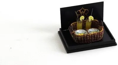 Produktbild von Gartentablett Miniatur mit Zitronenmotiv und Gläsern, Porzellan