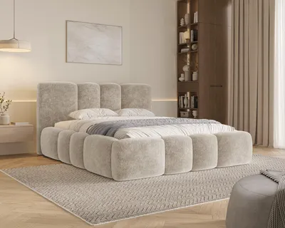 Produktbild von MOEBLO Polsterbett Wolke 26 mit Stauraum und Lattenrost – Wolkenbett aus Chenille-Strukturstoff - 180x200 cm - Cappuccino (Amari 952)