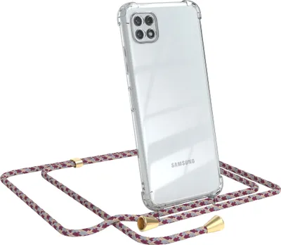Produktbild von EAZY CASE Handykette kompatibel mit Samsung Galaxy A22 5G, Handyhülle mit Umhängeband, Handykordel, Schutzhülle Clear, Band in Rot