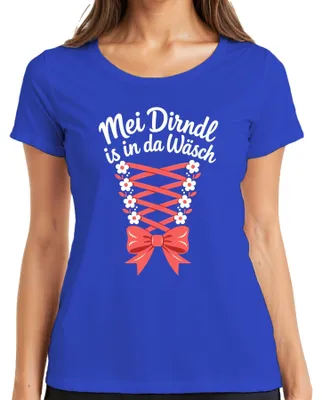 Obrázok produktu pre Dámske tričko Mei Dirndl, modrej farby, veľkosť L, s motívom Oktoberfestu a náhradou za kožené nohavice "Lederhose"