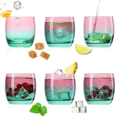 Image de Verres à boire en verre rose-turquoise, colorés, 200 ml (max. 320 ml), lot de 6 verres à eau, verres à jus, verres à boire