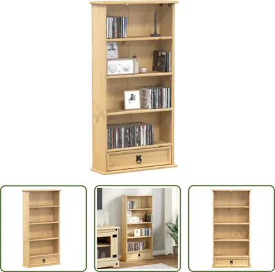 Image de The Living Store CD-Schrank Corona 52x17.5x103 cm Massivholz Kiefer