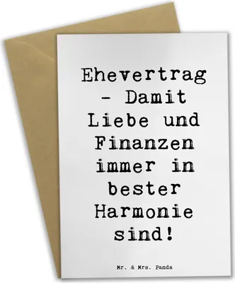 Produktbild von Mr. & Mrs. Panda Grußkarte Spruch Ehevertrag Liebe Finanzen - Weiß - Geschenk, Hochzeit, Partnerschaft, Ehe, Vertrauen, weihnachtskarten, Respekt, Grußkarten, Geschenke