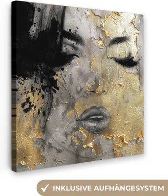 Produktbild von MuchoWow® - Leinwandbilder - Frau - Kunst - Gold - Schwarz, Wandbild, Wanddeko Bilder Wohnzimmer, 50x50cm