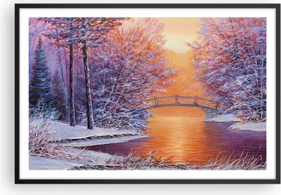 Produktbild von Gerahmtes Poster - Schwarzer Rahmen - Brücke Schnee Wald - 91,5x61 cm - Wand Bild - Wanddeko - Wandbilder - Kunstposter - Wandposter - Bilderrahmen - Bilder - Kunstdruck - P2BAA91x61-4545