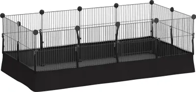 Produktbild von Kleintier Laufstall - 12-teiliges Gehege - Edelstahl - Wasserdichte Matte - DIY Modular Stecksystem - 120×60×40 cm - Für Meerschweinchen & Igel - Schwarz