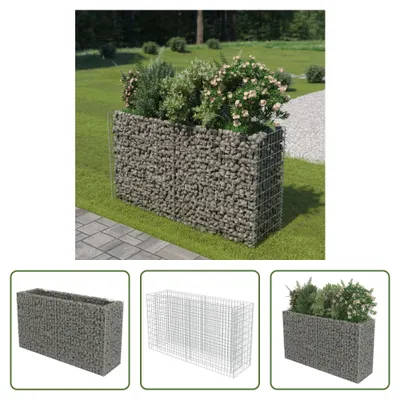Image de The Living Store Gabionen Plateau de jardin Acier galvanisé 180×50×100 cm