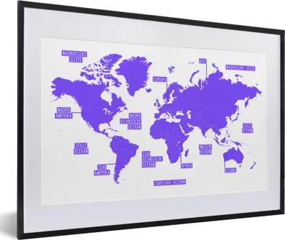 Produktbild von MuchoWow® MuchoWow® Gerahmtes Poster Weltkarte - Lila - Einfach 60x40 cm - Poster mit zchwarzem Bilderrahmen - Schlafzimmer - Plakat in Rahmen - Drucken
