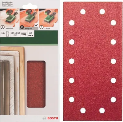 Produktbild von Bosch Schleifblatt Klett 10 x, 115 x 230 mm, K 80 für Schwingschleifer