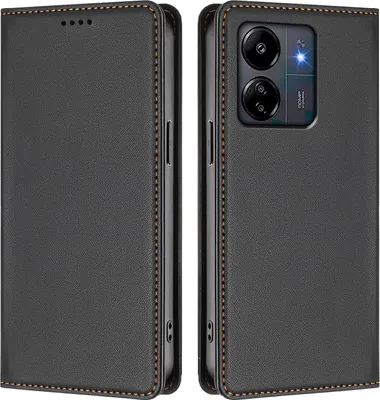 Produktbild von Handyhülle für Xiaomi Poco M6 5G/C65/Redmi 13C, Kunstleder Klapphülle Stoßfeste Magnetische Hülle mit Ständer Schwarz