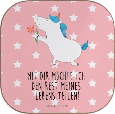 Produktbild von Mr. & Mrs. Panda Tassenuntersetzer Einhorn Blume - Rot Pastell - Geschenk, Coaster, Tischuntersetzer, gläseruntersetzer, Freundin, Untersetzer für Gläser, Unicorn, Liebe