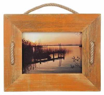 Image de Mein Landhaus cadre photo 10x15 cm Singel orange en bois recyclé avec corde de suspension