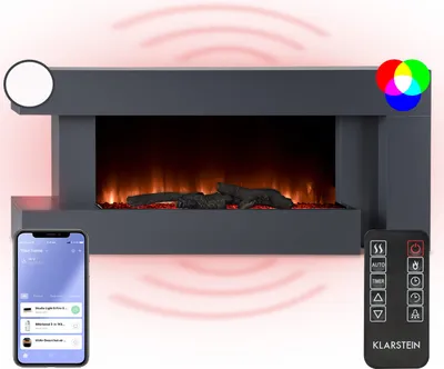 Image de Klarstein Cheminee Electrique Effet Flamme, Cheminée Electrique Decorative Chauffante de 2000W, Télécommande et Minuterie, Fausse Cheminée a LED, Chauffage Cheminée Électrique Murale a Poser