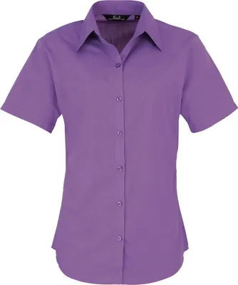 Image de Chemise de travail / chemisier en popeline à manches courtes pour femme Premier RW1092 (20UK/46DE) (Violet vif)