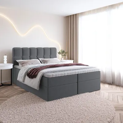 Produktbild von Bett Boxspringbett SELA 2 Topper T25 mit Bettkästen - Doppelbett, Stauraum, Schlafzimmer, Polsterbett, Bettgestell (120x200, Dunkelgrau - Fredo 40)