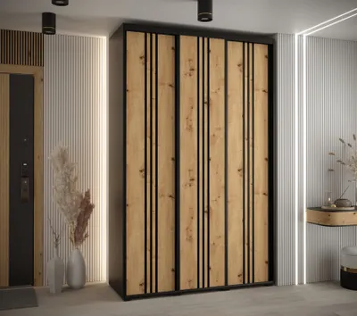 Obrázek produktu pro Šatní skříň YVONA 6 - 150/45 cm, černá / dub artisan / černá