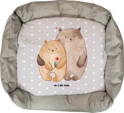 Produktbild von Mr. & Mrs. Panda Hundekörbchen Bären Liebe - Grau Pastell - Geschenk, Freundin, Kuscheln, Partner, Hund, Hochzeitstag, Nikolaus, Hundebett, Geburtstag, Muttertag