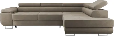 Image de Canapé d'angle Fidel avec fonction sommeil - Canapé d'angle avec coffre de rangement, en forme de L, ottomane droite, en beige