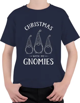 Produktbild von Christmas with my Gnomies Weihnachten Weihnachtswichtel Gnome Uni Kinder T-Shirt, Navy, 152
