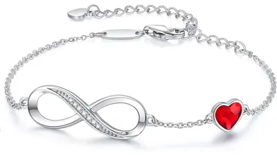 Image de Bracelet pour femme, marque Infinity, en acier inoxydable, avec un cœur orné de cristaux, de couleur rouge, et ajustable