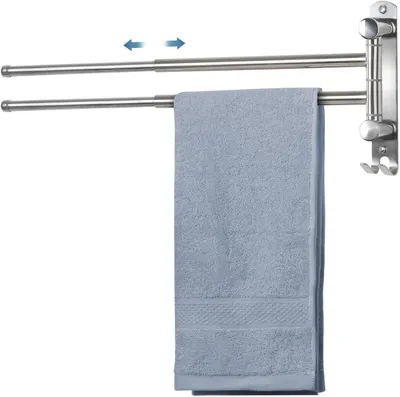 Immagine prodotto di Portasciugamani con 2 barre - Porta asciugamani - Organizzazione del bagno - Estensibile fino a 50 cm - 28-50 cm - Argento