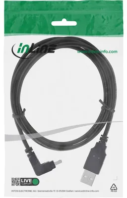 Produktbild von INLINE USB 2.0 Mini-Kabel Stecker A an Mini-B Stecker 5pol. oben abgewinkelt 90 schwarz 0,5m
