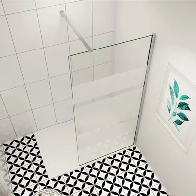 A modern bathroom corner with a walk-in shower enclosure.
