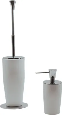 Produktbild von 2tlg Set Bad Accessoires WC Bürste Seifenspender Porzellan Messing verchromt Momentum