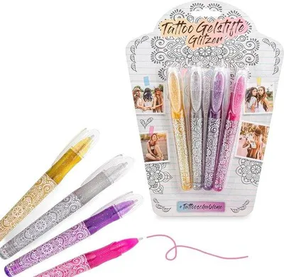 Produktbild von Famanu Glitter Tattoo Gelstifte Set mit 4 Stiften und Schablonen