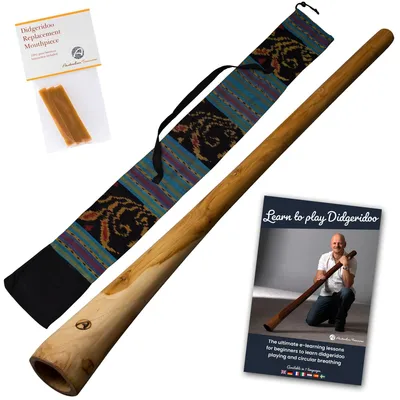 Image de Kit de démarrage didgeridoo en bois 130cm - matériel d'enseignement en ligne, cire d'abeille & sacoche