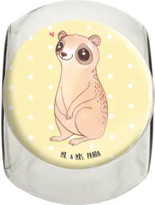 Produktbild von Mr. & Mrs. Panda Bonboniere Plumplori Glücklich L 870ml - Gelb Pastell - Geschenk, Vorratsglas, Glück, Niedlich, Kaffeedose, keksdose glas, Bonbonglas, Vorratsbehälter