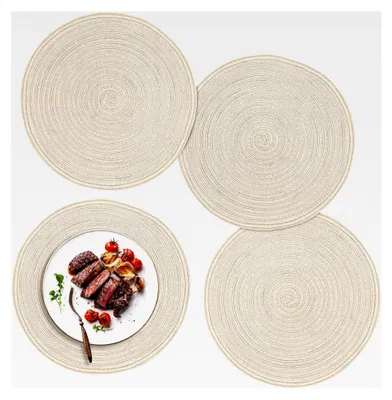 Produktbild von 4 Stück runde Tischsets abwaschbar 30 cm Platzsets geflochten hitzebeständig