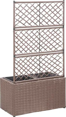 Produktbild von "im Sonderangebot"Hochbeet - CLORIS - Pflanzkasten - mit Rankgitter 2 Töpfe 58×30×107cm Poly Rattan Braun - NeuMöbel2342453