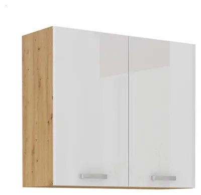 Produktbild von Hängeschrank 80 cm Eiche Artisan + Weiß Hochglanz Küchenzeile Küchenblock Küche