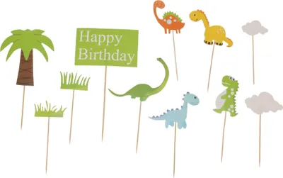 Produktbild von Cake Topper Happy Birthday mit Dinosaurier Kindergeburtstag 11er Set