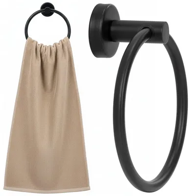 Productafbeelding van Handdoekring | Badkamerhanger | Handdoekrek | RVS | Ring | Mat | Zwart | 3 Kg