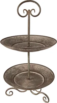 Produktbild von Clayre & Eef 2-Schicht-Etagere Ø 28x53 cm Grau Grün Eisen
