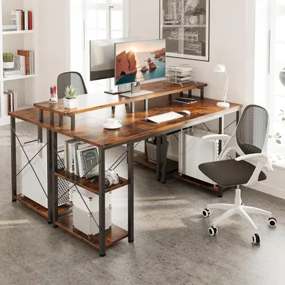 Produktbild von Büro mit umkehrbarem Regal und Monitorhalter - Computertisch für Büro und Schlafzimmer, 120 x 50 x 86,5 cm, braun