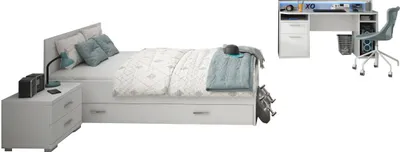 Produktbild von Jugendzimmer Gaming Zimmer Tezaur "Snow" von Forte 4 teilig mit Gaming Schreibtisch - Jugendzimmer Kinderzimmer Möbel Teenagerzimmer
