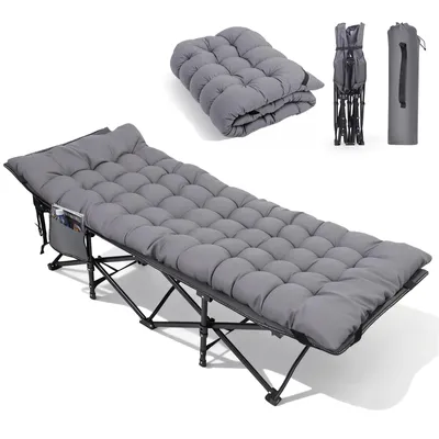 Produktbild von Sekey Tragbares Feldbett mit Matratze, Feldbett Klappbett Tragfähigkeit 200KG Campingbett für Indoor, Outdoor, Camping und Reisen, Grau