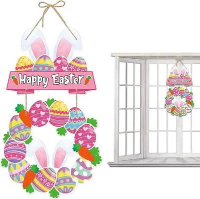 Produktbild von Dekokranz Ostern - Handgemachtes Kaninchenmotiv - 26 cm Breite
