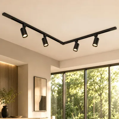 Produktbild von LED Deckenstrahler Schwarz 4 Flammig Spots Decke 1.5m Schienensystem Set Deckenlampe Deckenspot Schwenkbar inkl. 4x GU10 Leuchtmittel